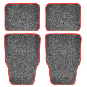 4pc Carpet Car Mats - Grey/Red