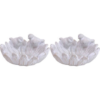 2PK LVD Concrete Bird Water Bath Small Garden Decor 19x18cm - White
