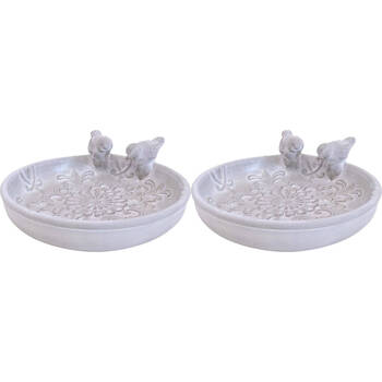 2PK LVD Concrete Bird Bath Tap Bowl Garden Decor 27x26cm - White