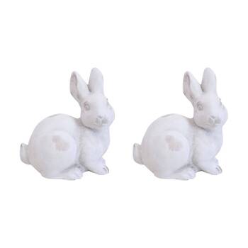2PK LVD Concrete Rabbit Briar Up Sculpture Garden Decor 12.8x13.3cm - White