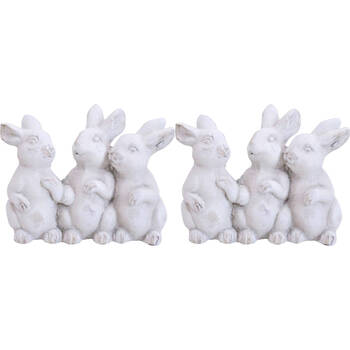 2PK LVD Concrete Bunny Chatter Sculpture Garden Decor 17.5x14.5cm - White
