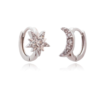 Culturesse Nyx Dainty 10mm Star & Moon Mismatching Earrings - Silver