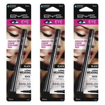 3PK BYS Angled Tip Liquid Eyeliner Pen Quick Dry Black 1.5ml