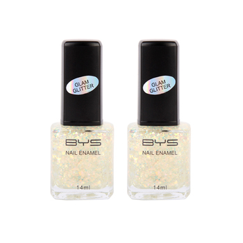 2PK BYS 14ml Nail Polish Glam Glitter Prism Lights White