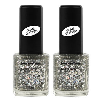 2PK BYS 14ml Nail Polish Glam Glitter Silver Moon