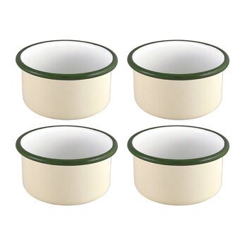 4x Urban Style Enamelware 8x4cm Ramekin w/ Green Rim - Cottage