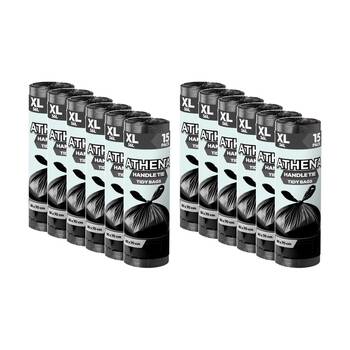 12x 15PK Athena Straight Cut Heavy Duty Garbage Bags Black 56L 80x70cm