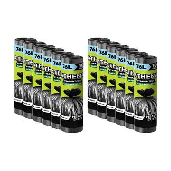 12x 10PK Athena Straight Cut Heavy Duty Garbage Bags Black 76L 80x90cm