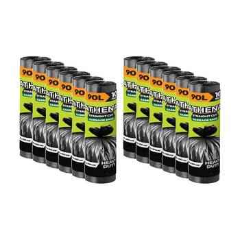 12x 10PK Athena Straight Cut Heavy Duty Garbage Bags Black 90L 80x100cm