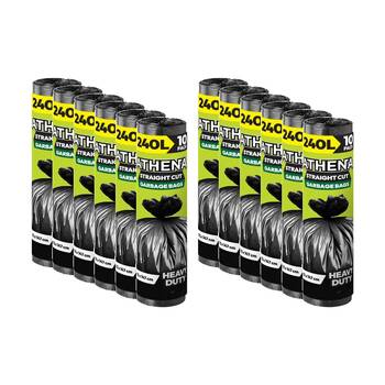 12x 10PK Athena Straight Cut Heavy Duty Garbage Bags Black 240L 113x147cm