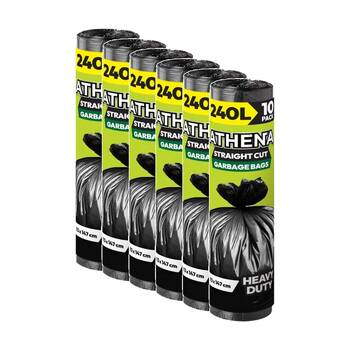 6x 10PK Athena Straight Cut Heavy Duty Garbage Bags Black 240L 113x147cm
