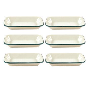 6x Urban Style Enamelware 14cm Pickle Tray w/ Green Rim - Cottage