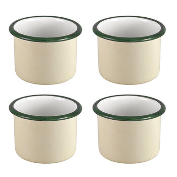 4x Urban Style Enamelware 5x4cm Ramekin w/ Green Rim - Cottage