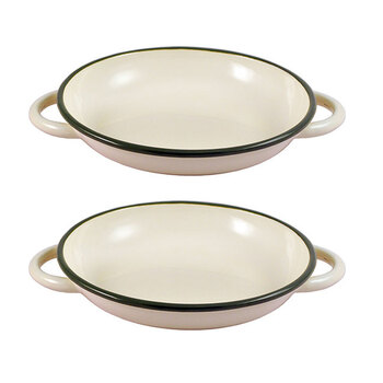 2x Urban Style Enamelware 22cm Ragout Plate w/ Green Rim - Cottage