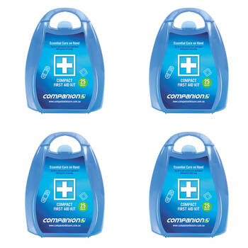 4x 25pc Companion Portable Compact First Aid Kit 13x13cm - Blue