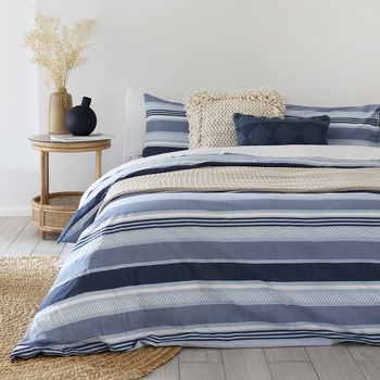 Bambury Double Bed Indiana Blue Quilt Cover Set Soft Woven Home