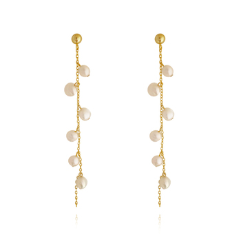 Culturesse Andree 7cm Freshwater Pearl String Earrings For Pierced Ears - Gold