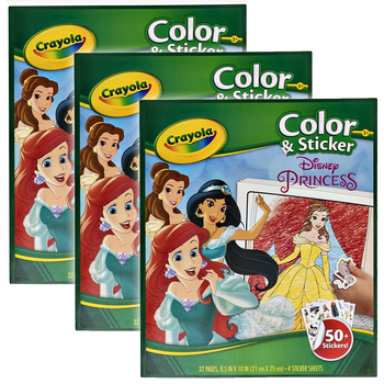 3PK Crayola 32pg Colour & Sticker Disney Princess Kids Drawing Book 3y+