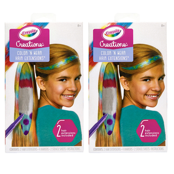 2PK Crayola Kids/Childrens Creative Color 'n Wear Hair Extensions Creations 96m+