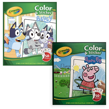 32pg Crayola Bluey & 32pg Peppa Pig Kids Colouring & Sticker Book Set 3+