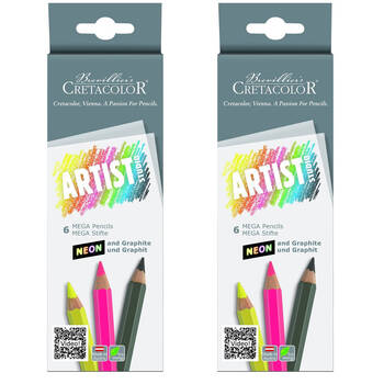 2PK Cretacolor Studio Mega Pigmented Colouring Art Pencils Box Set Neon