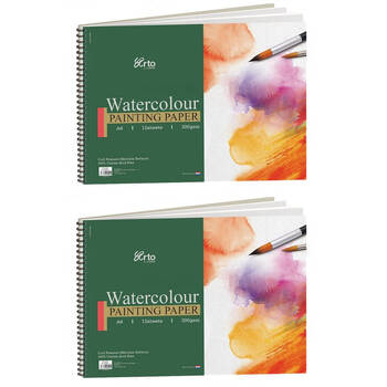 2PK Arto 100% Cotton Watercolour Spiral Cold Press Pad 12 Sheets 300gsm A3
