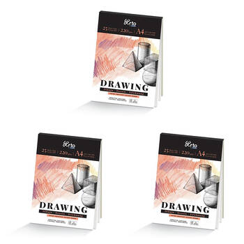 3PK Arto European-Milled Medium Grain Drawing Art Pad 25 Sheets 220gsm A4