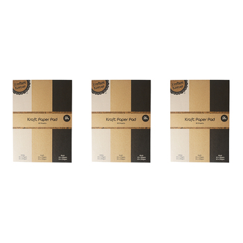 3PK Krafters Korner Tri-Colour Kraft Paper Pad A4 Assorted Kids Craft 6+