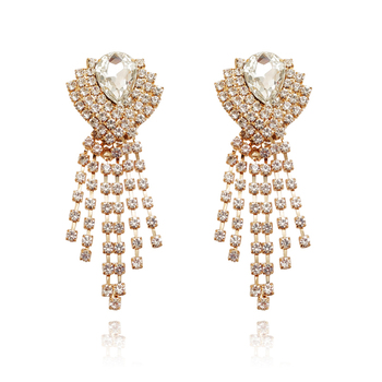 Culturesse Dawn 11cm Crystal Diamante Earrings For Pierced Ears - Gold