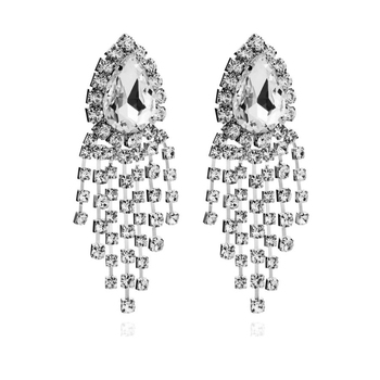 Culturesse Rayne 10cm Diamante Earrings For Pierced Ears - Silver