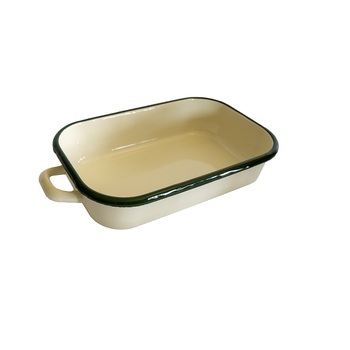 Urban Style Enamelware 26cm Baking Dish w/ Green Rim - Cream