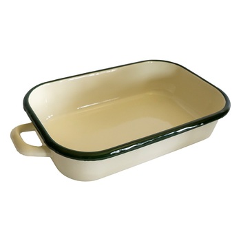 Urban Style Enamelware 3.4L Baking Dish w/ Green Rim - Cream