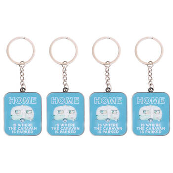 4PK Splosh Caravan Metal Home Hanging Keychain Keyring 4x4cm Key Holder Blue