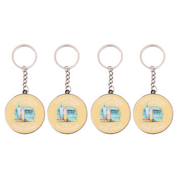 4PK Splosh Caravan Metal Story Keychain Keyring 4x4cm Key Holder Yellow