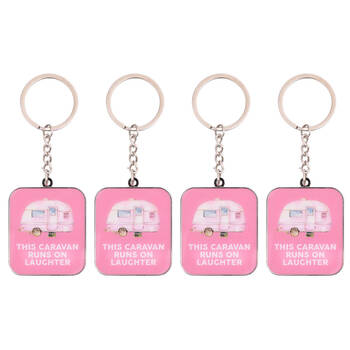 4PK Splosh Caravan Metal Laughter Keychain Keyring 4x4cm Key Holder Pink