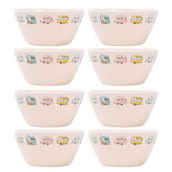 8PK Splosh Caravan Bamboo Melamine Soup Bowl 15cm Round Camping White