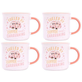 4PK Splosh Caravan Fuelled By Ceramic Coffee Mug 390ml/10cm Camping Cup Pink