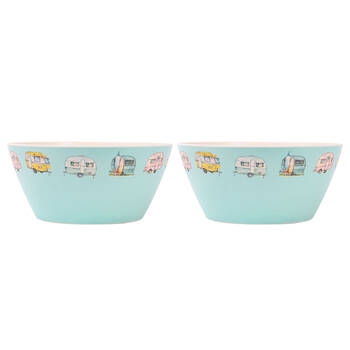 2PK Splosh Caravan Bamboo Melamine Salad Bowl 24cm Rnd Camping Dinnerware Blue