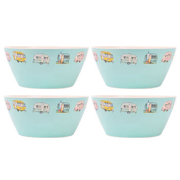 4PK Splosh Caravan Bamboo Melamine Salad Bowl 24cm Rnd Camping Dinnerware Blue