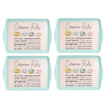 4PK Splosh Caravan Bamboo Melamine Camping Serving Tray 36x25cm Rectangle Blue