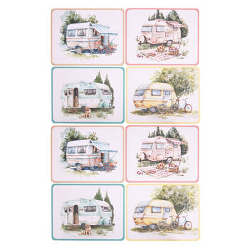 2x 4pc Splosh Caravan Waterproof Placemat Set 34x26.5cm Cork Back Rectangle