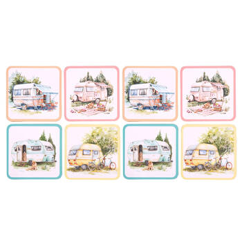 2x 4pc Splosh Caravan Waterproof Coaster Set 10cm Drink Mat Pad Square