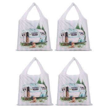 4x Splosh Caravan Reusable Foldable Shopping Tote Bag 49x43cm Blue