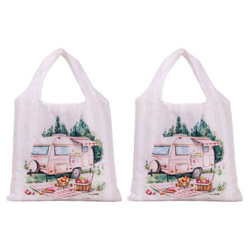 2PK Splosh Caravan Foldable Shopping Bag 49x43cm Portable/Reusable Tote Pink