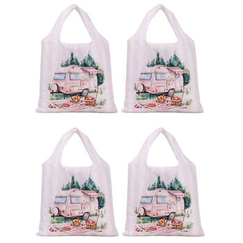 4x Splosh Caravan Foldable Shopping Bag 49x43cm Portable/Reusable Tote Pink