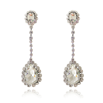 Culturesse Rumer Catwalk 10cm Diamante Statement Drop Earrings - Silver