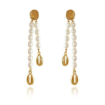 Culturesse Calliope 9cm 24K Freshwater Pearl Drop Earrings For Pierced Ears - Pure Gold