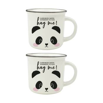 2PK Legami Cup Puccino Bone China Mug Panda Printed Design 350ml Large Gift