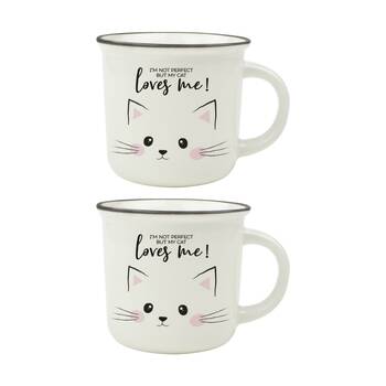 2PK Legami Cup Puccino Bone China Mug Cat Printed Design 350ml Large Gift Idea