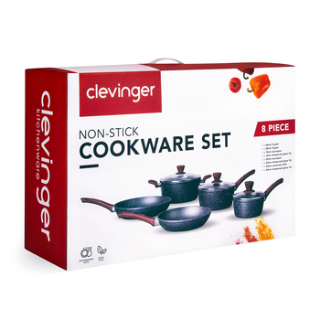 8pc Clevinger Non-Stick Round Cookware Set - Black